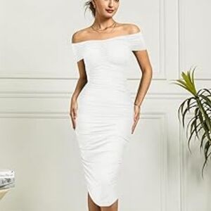 Women's Sexy Off The Shoulder Ruched Bodycon Dresses Short Sleeve Fitted